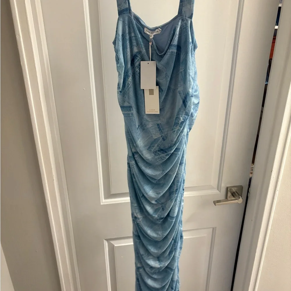 Good American Ruched Mesh Midi Dress In Patchwork - Picture 2 of 7